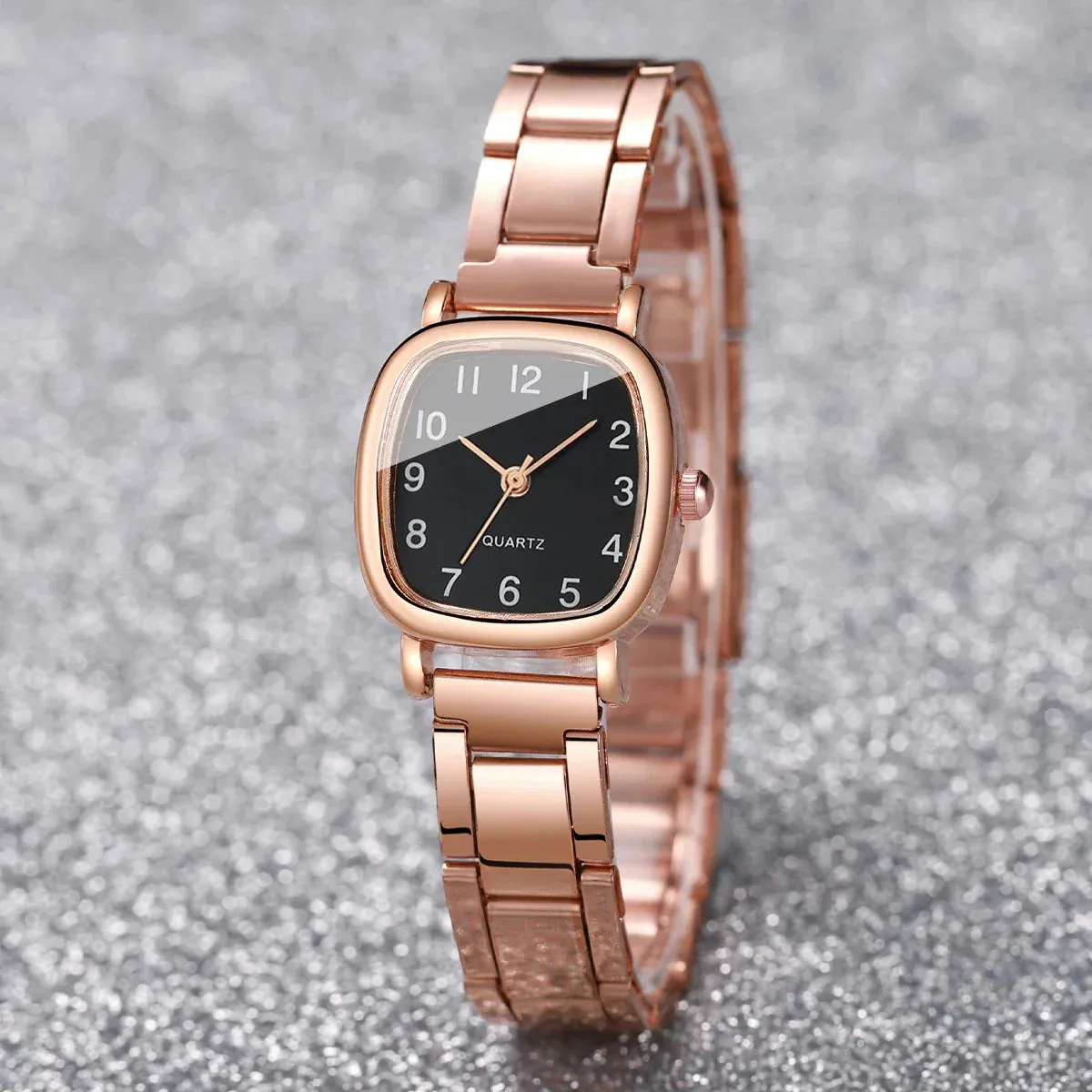 2 Piece Square Quartz Watch Steel Band Heart Bracelet