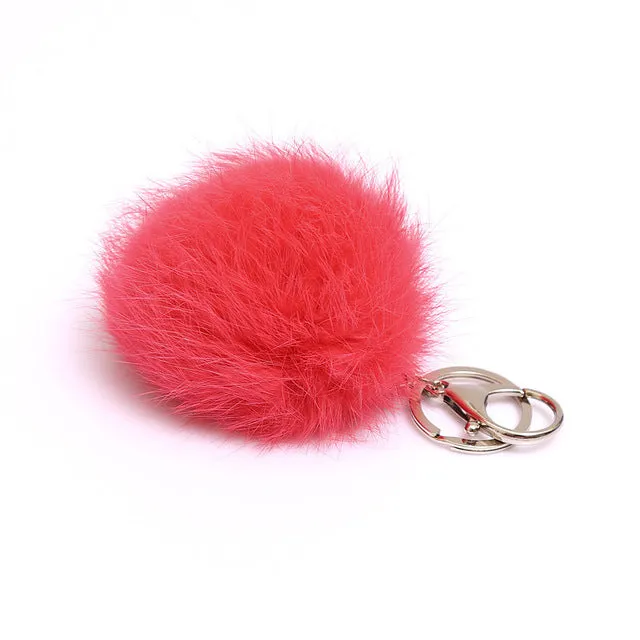 2016 New Rabbit Fur Ball Plush Key Chain POM POM Keychain Leather Tassel Pompom Car Bag Keychain Key Ring Silver Plated Jewelry