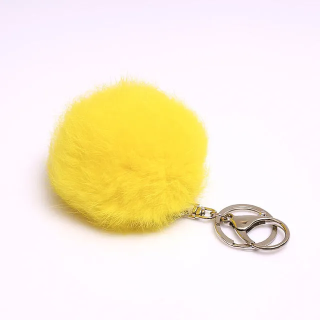 2016 New Rabbit Fur Ball Plush Key Chain POM POM Keychain Leather Tassel Pompom Car Bag Keychain Key Ring Silver Plated Jewelry