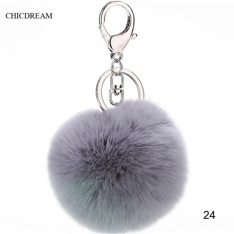 2016 New Rabbit Fur Ball Plush Key Chain POM POM Keychain Leather Tassel Pompom Car Bag Keychain Key Ring Silver Plated Jewelry