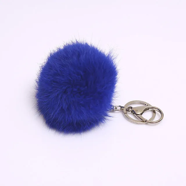 2016 New Rabbit Fur Ball Plush Key Chain POM POM Keychain Leather Tassel Pompom Car Bag Keychain Key Ring Silver Plated Jewelry