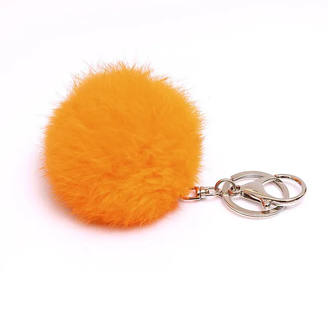 2016 New Rabbit Fur Ball Plush Key Chain POM POM Keychain Leather Tassel Pompom Car Bag Keychain Key Ring Silver Plated Jewelry
