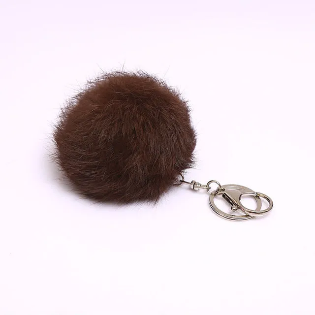 2016 New Rabbit Fur Ball Plush Key Chain POM POM Keychain Leather Tassel Pompom Car Bag Keychain Key Ring Silver Plated Jewelry