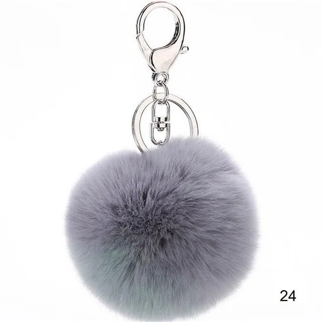 2016 New Rabbit Fur Ball Plush Key Chain POM POM Keychain Leather Tassel Pompom Car Bag Keychain Key Ring Silver Plated Jewelry