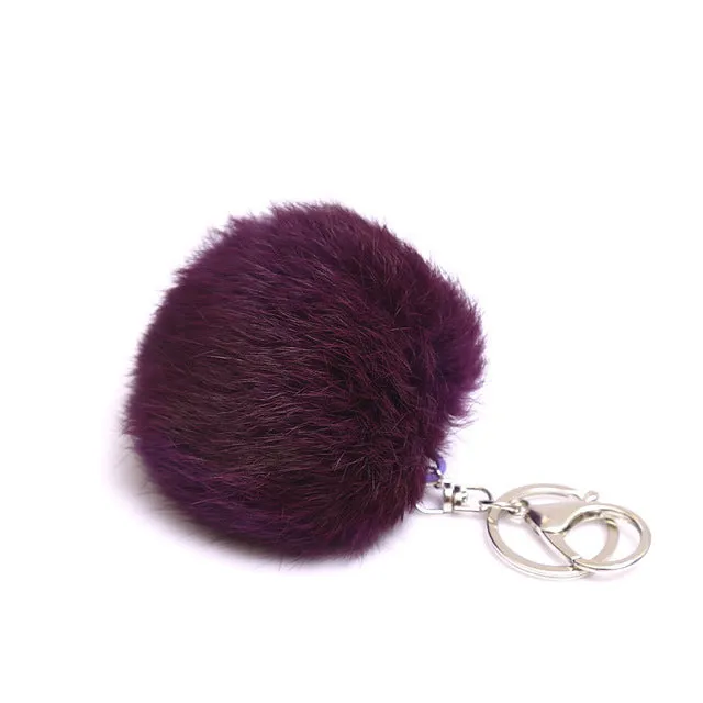 2016 New Rabbit Fur Ball Plush Key Chain POM POM Keychain Leather Tassel Pompom Car Bag Keychain Key Ring Silver Plated Jewelry