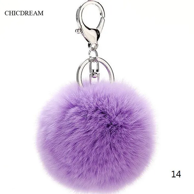 2016 New Rabbit Fur Ball Plush Key Chain POM POM Keychain Leather Tassel Pompom Car Bag Keychain Key Ring Silver Plated Jewelry