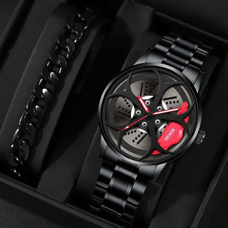 2pcs Set Fashion Mens Stainless Steel Quartz Watches Simple Men Business Watch Luminous Clock Male Casual Bracelet Wristwatch