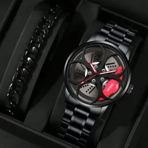 2pcs Set Fashion Mens Stainless Steel Quartz Watches Simple Men Business Watch Luminous Clock Male Casual Bracelet Wristwatch