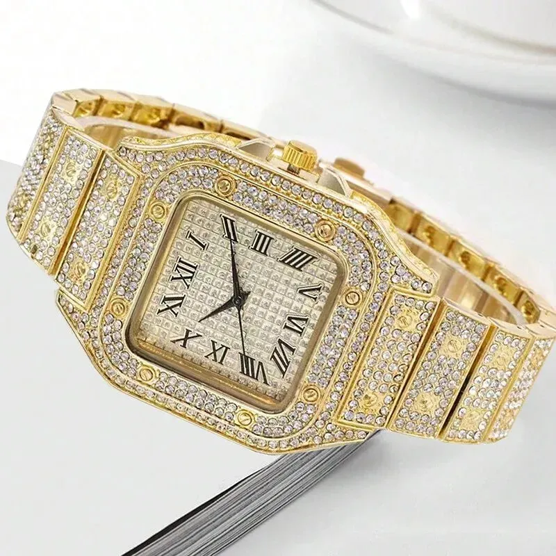 2pcs Set Watches for Men Fashion Casual Watches Simple Mens Square Dial Quartz Wristwatches Clock Necklace Set