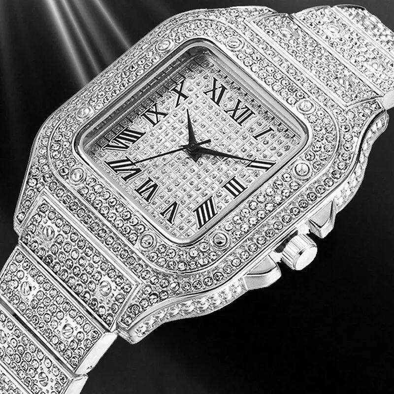 2pcs Set Watches for Men Fashion Casual Watches Simple Mens Square Dial Quartz Wristwatches Clock Necklace Set