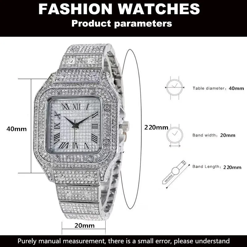 2pcs Set Watches for Men Fashion Casual Watches Simple Mens Square Dial Quartz Wristwatches Clock Necklace Set