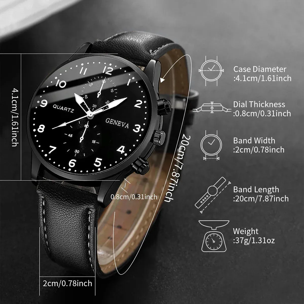 3 Piece Mens Casual Watch Bracelet Set - Without Box