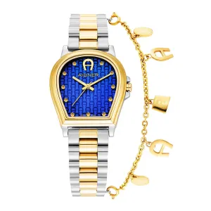 Aigner Alba Ladies Blue Dial Stainless Steel Silver Gold Plated Watch