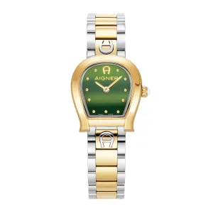 Aigner Ancona Ladies Green Dial Stainless Steel Silver Gold Plated Watch