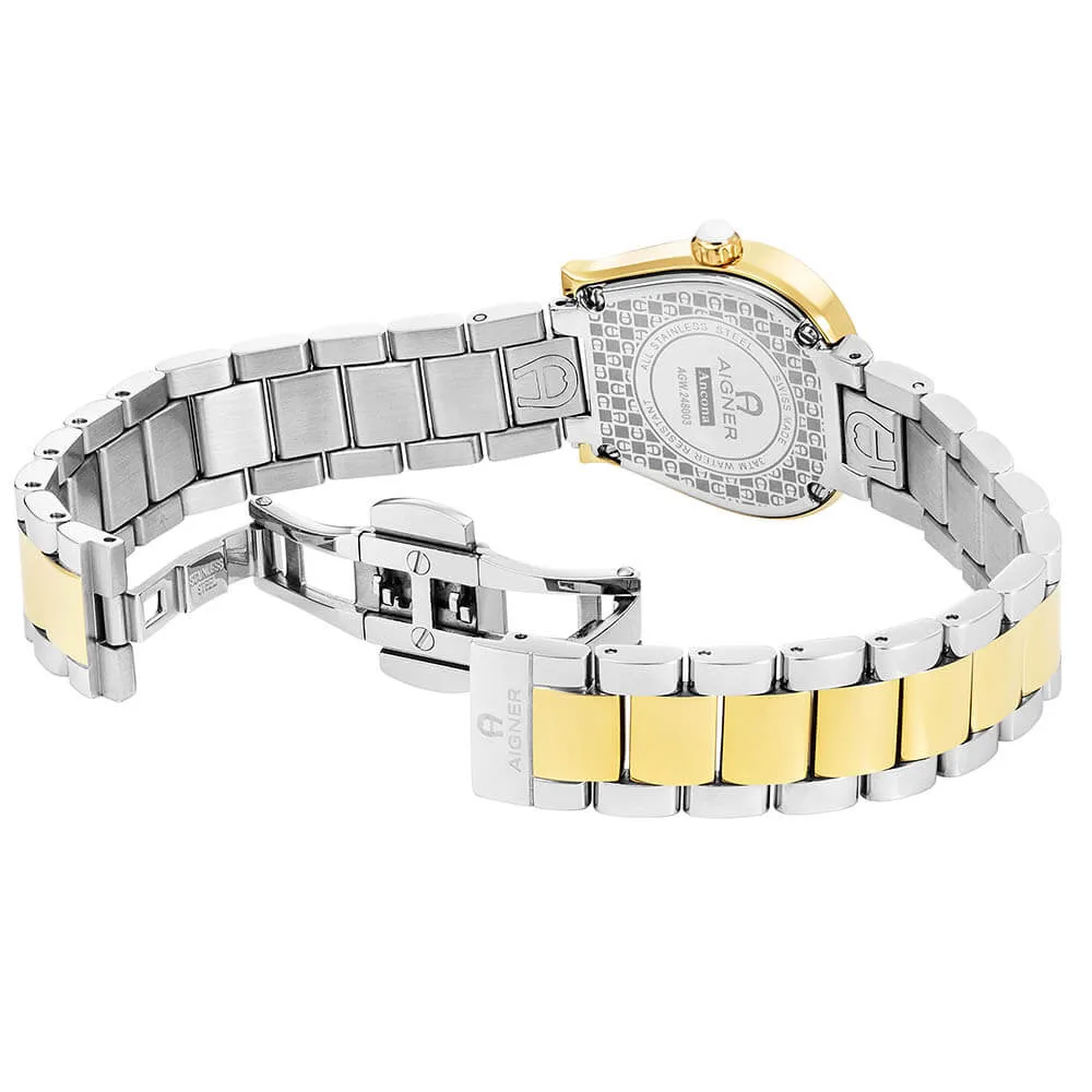 Aigner Ancona Ladies Green Dial Stainless Steel Silver Gold Plated Watch
