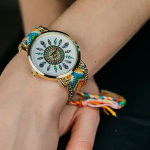 Boho Mandala Dial Jute Braided Bracelet Wrist Watch for Women