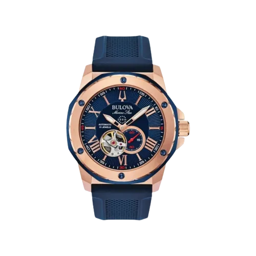 Bulova Marine Star Blue Dial Rose Gold Stainless Steel Watch 98A227