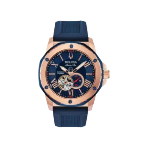 Bulova Marine Star Blue Dial Rose Gold Stainless Steel Watch 98A227