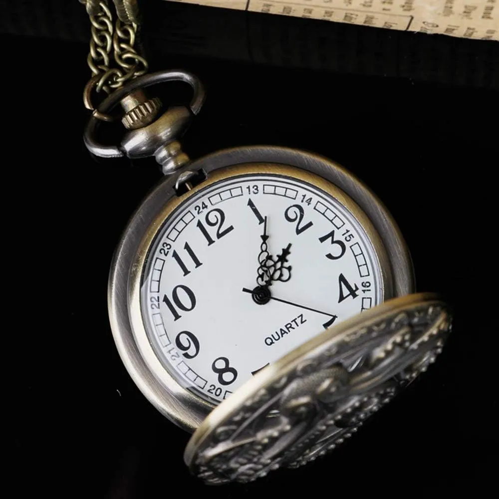 Dentily Vintage Octopus Hollow Quartz Pocket Watch Steampunk Black Pocket Watch with Necklace Chain