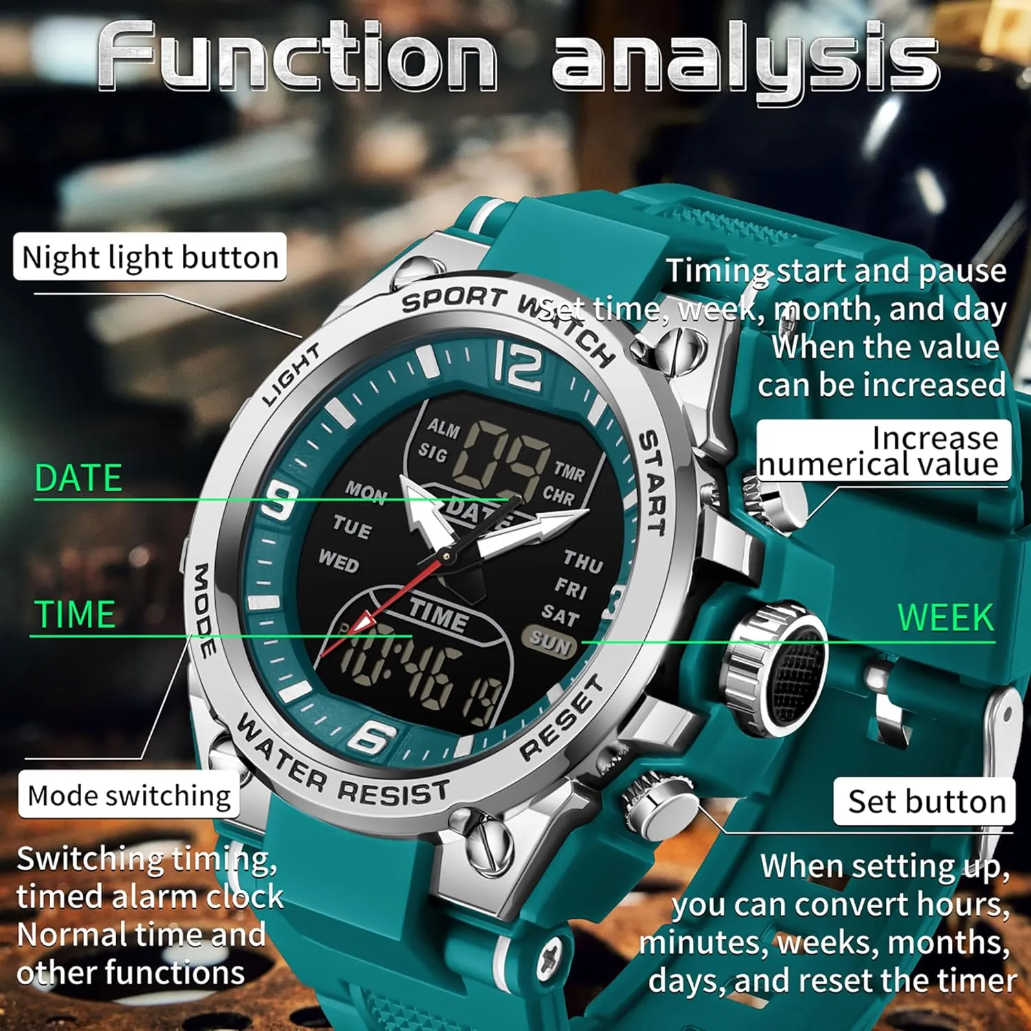findtime Men's Digital Watch Sports Waterproof Watches Military Stopwatch Alarm Mens Wristwatch for Running Swimming Watch Big Face Analog Relojes para Hombres