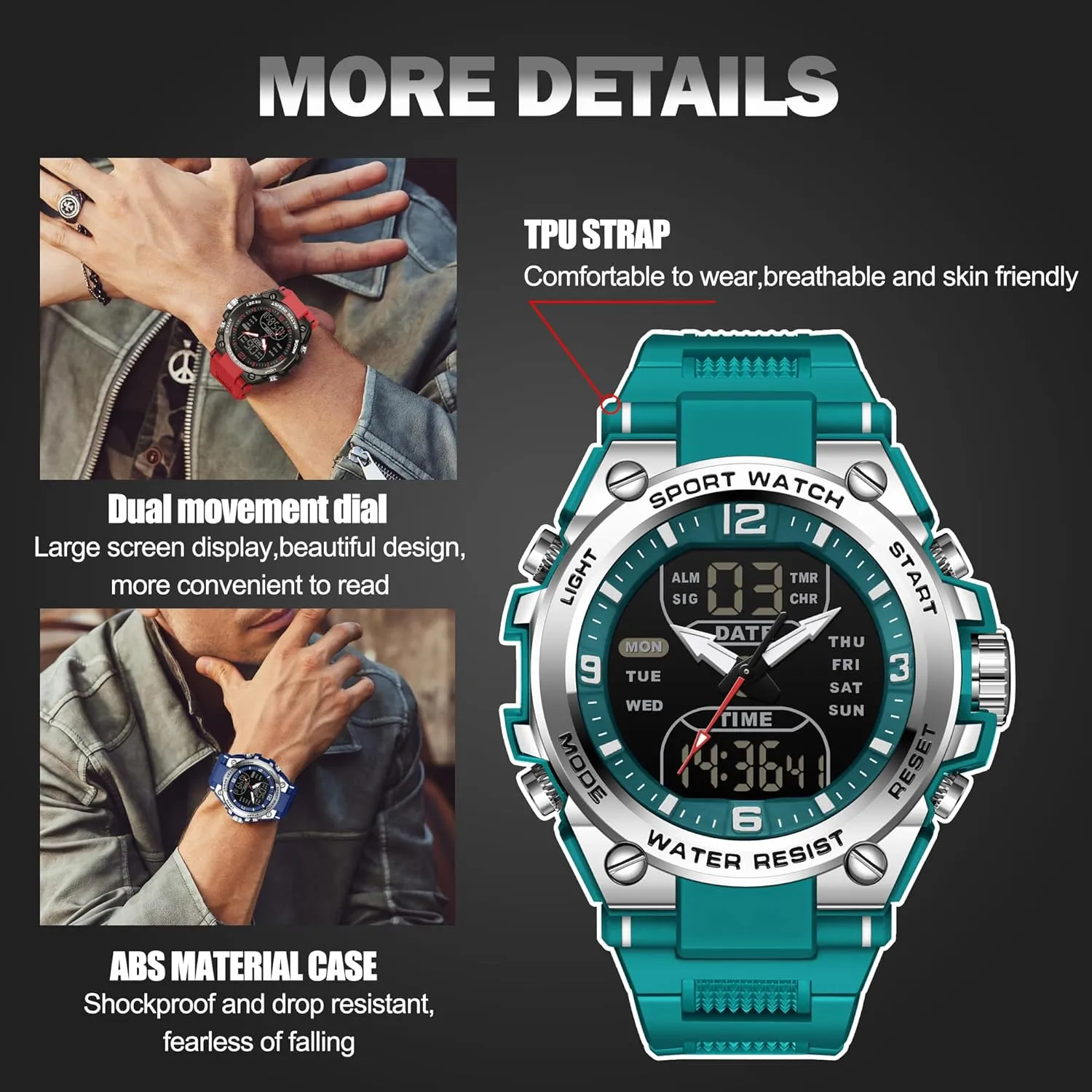 findtime Men's Digital Watch Sports Waterproof Watches Military Stopwatch Alarm Mens Wristwatch for Running Swimming Watch Big Face Analog Relojes para Hombres