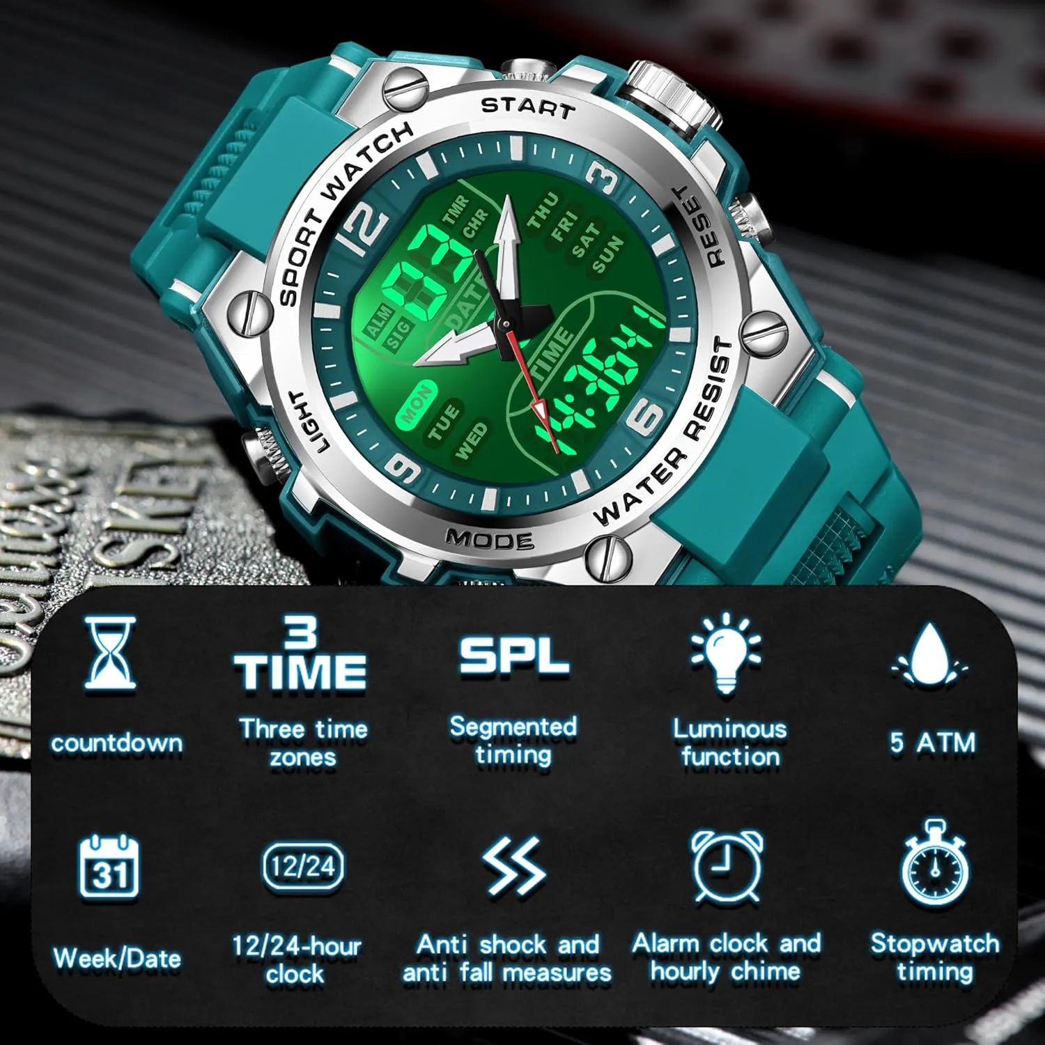 findtime Men's Digital Watch Sports Waterproof Watches Military Stopwatch Alarm Mens Wristwatch for Running Swimming Watch Big Face Analog Relojes para Hombres