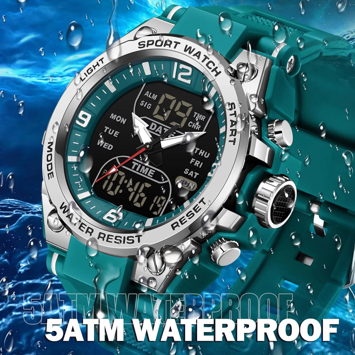 findtime Men's Digital Watch Sports Waterproof Watches Military Stopwatch Alarm Mens Wristwatch for Running Swimming Watch Big Face Analog Relojes para Hombres