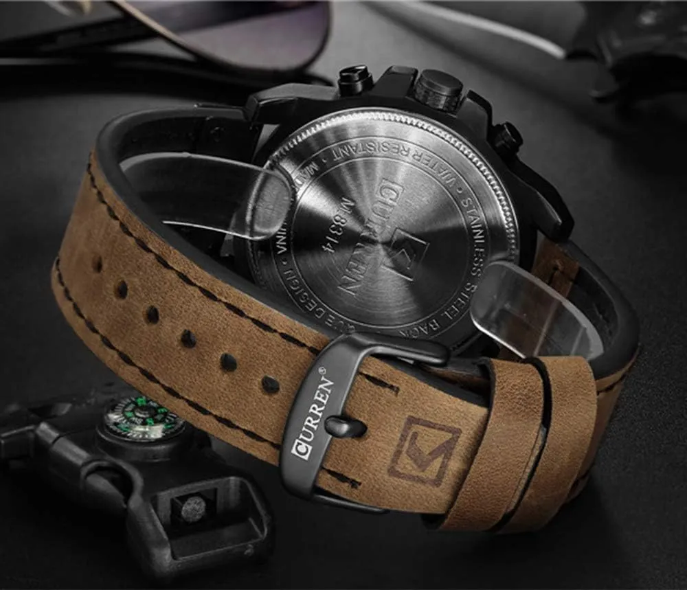 Gosasa Fashion Big Face Sports Watch for Men Red Leather Wrist Watch Waterproof Analog Male Casual Quartz Watch