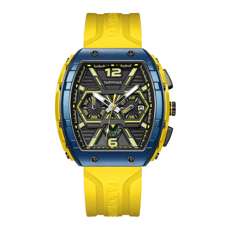 Luxury Fashion Transparent Sports Chronograph Men Water Resist Yellow Color Quartz  Watche