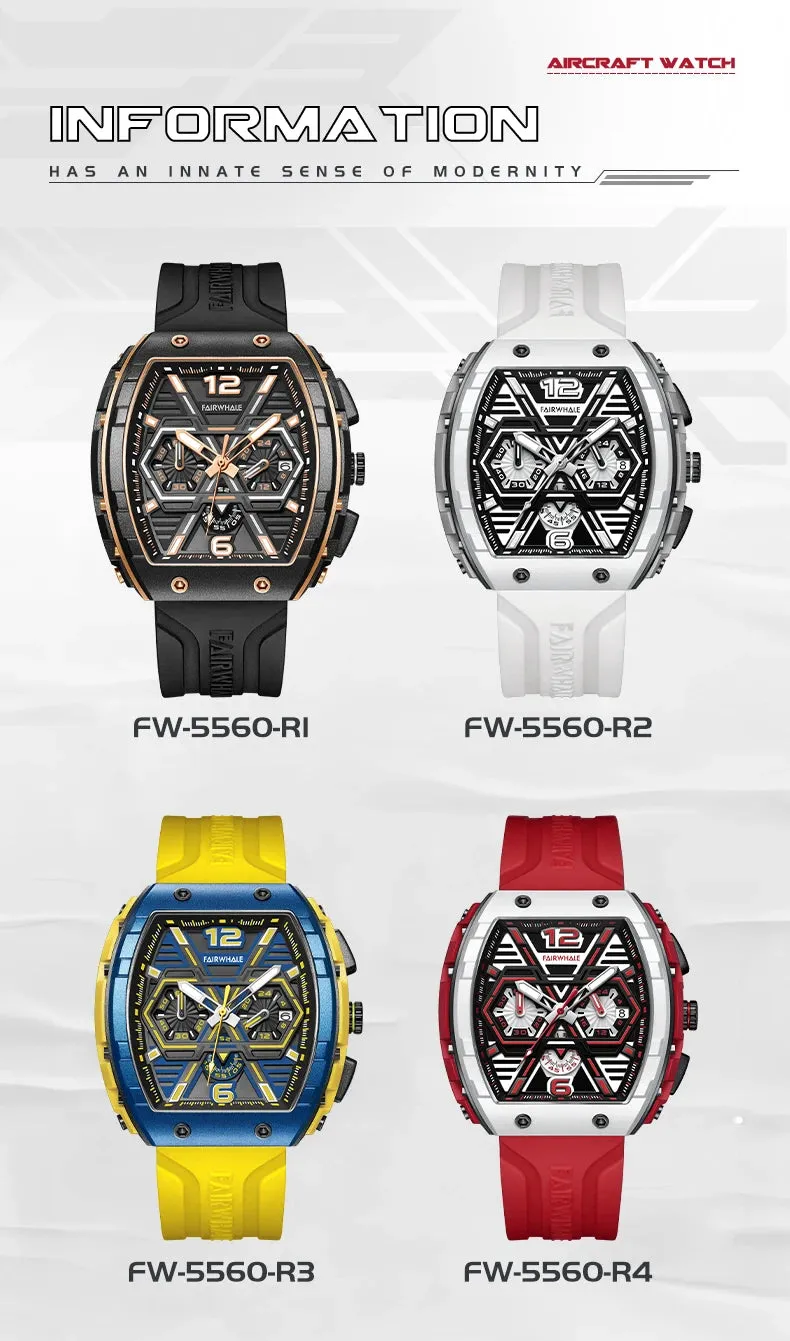 Luxury Fashion Transparent Sports Chronograph Men Water Resist Yellow Color Quartz  Watche