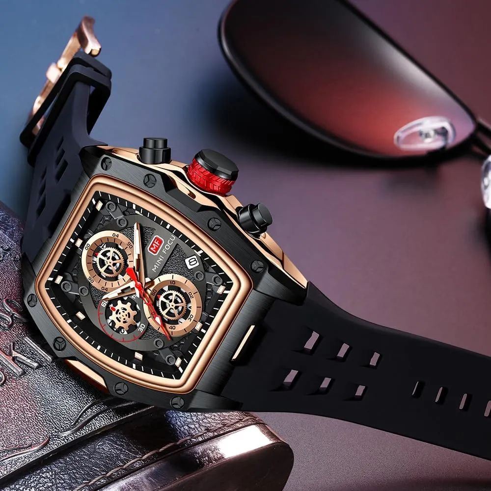 Mens Watches Fashion Sport Luxury Tonneau Watches for Men Chronograph Waterproof Dress Business Work Watch Large Square Face Wristwatch Analog Luminous Calendar Mens Wrist Watch