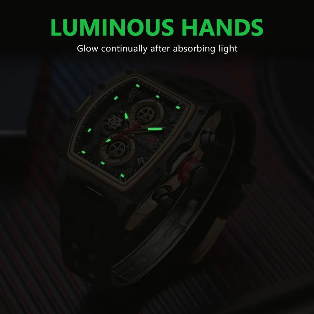 Mens Watches Fashion Sport Luxury Tonneau Watches for Men Chronograph Waterproof Dress Business Work Watch Large Square Face Wristwatch Analog Luminous Calendar Mens Wrist Watch