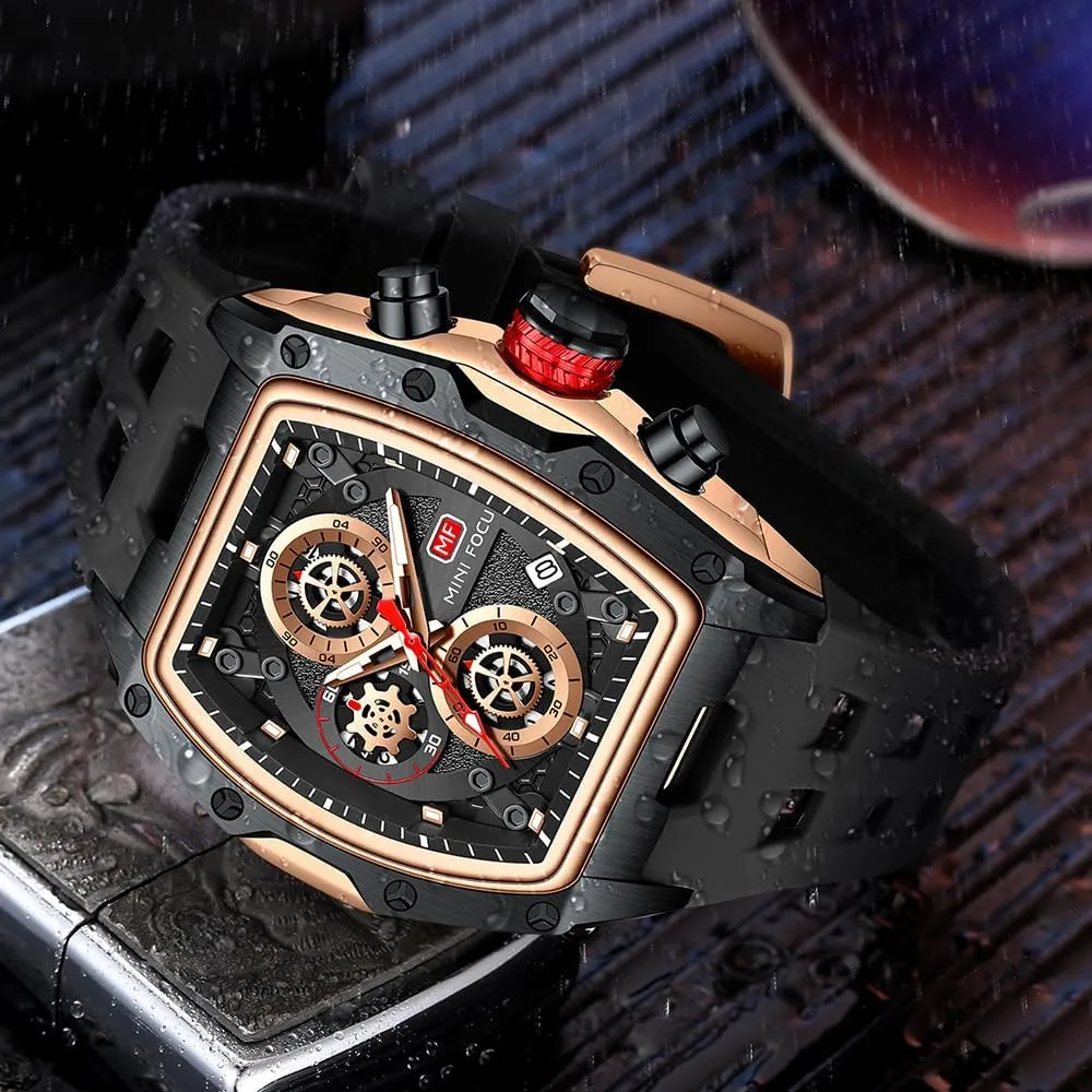 Mens Watches Fashion Sport Luxury Tonneau Watches for Men Chronograph Waterproof Dress Business Work Watch Large Square Face Wristwatch Analog Luminous Calendar Mens Wrist Watch