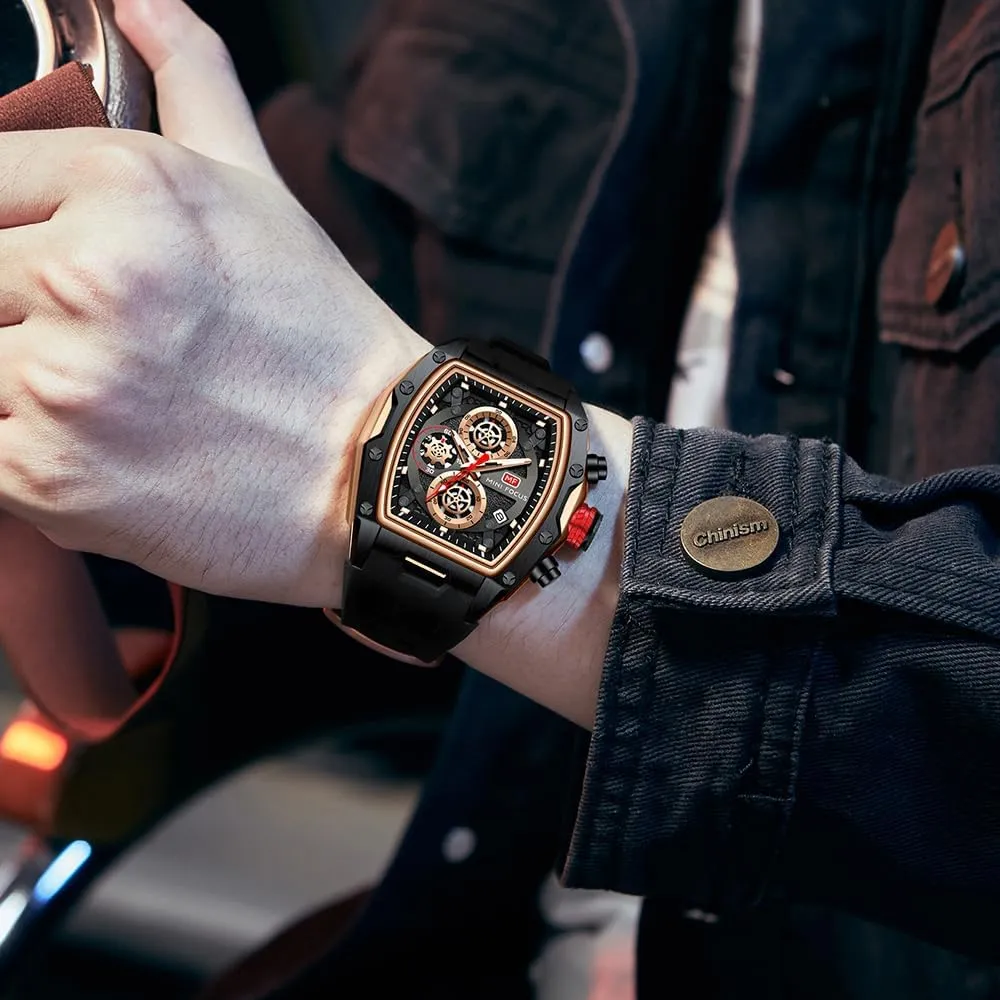 Mens Watches Fashion Sport Luxury Tonneau Watches for Men Chronograph Waterproof Dress Business Work Watch Large Square Face Wristwatch Analog Luminous Calendar Mens Wrist Watch