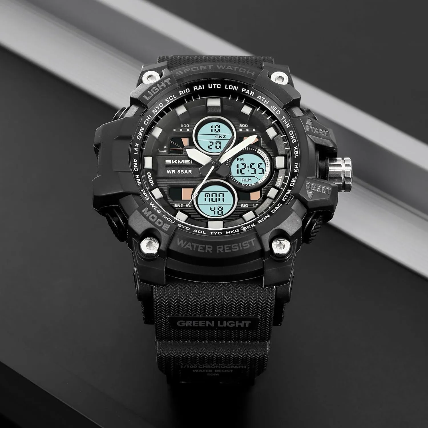 Military Men's Sports Analog Quartz Watch Dual Display Alarm Digital Watches with LED Backlight