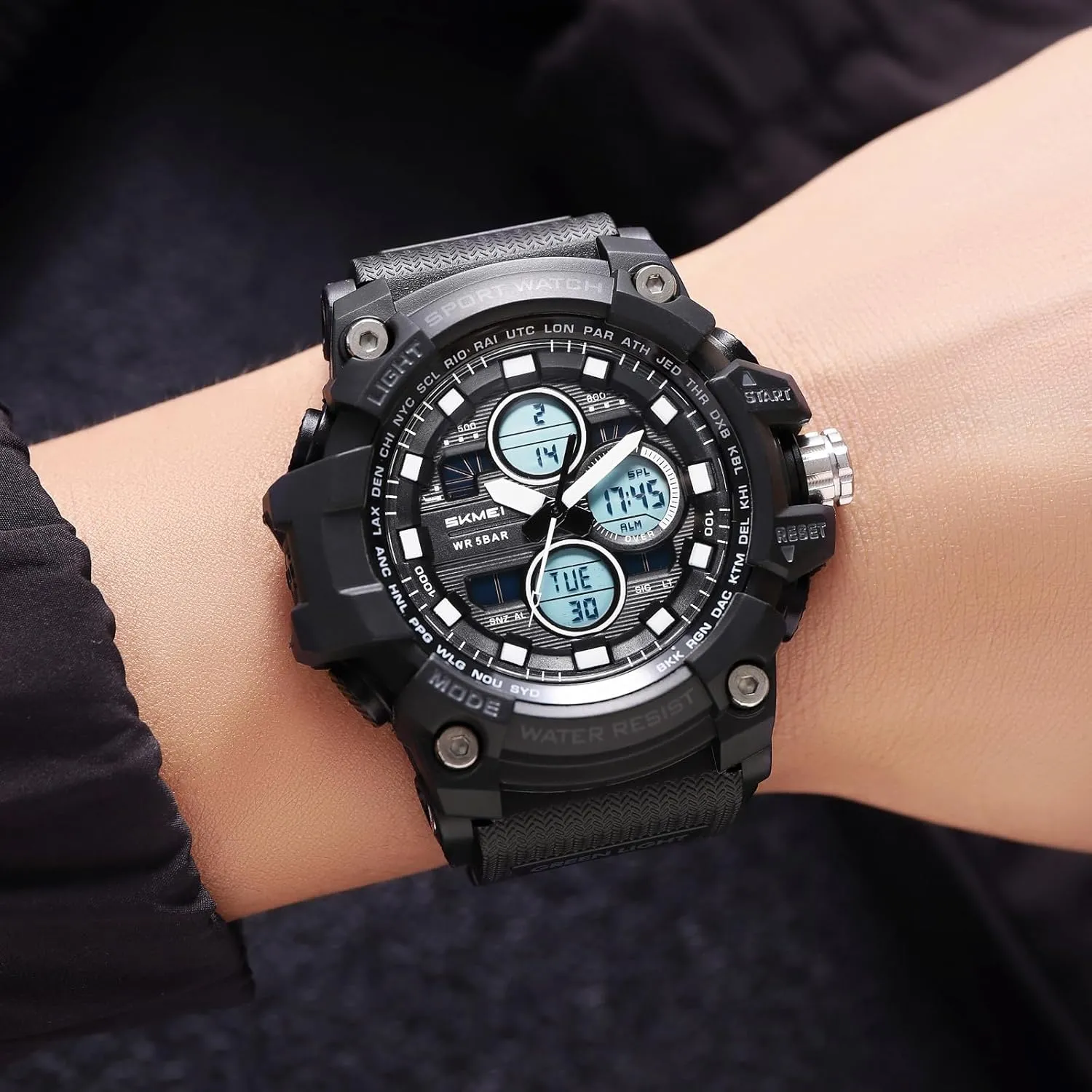 Military Men's Sports Analog Quartz Watch Dual Display Alarm Digital Watches with LED Backlight