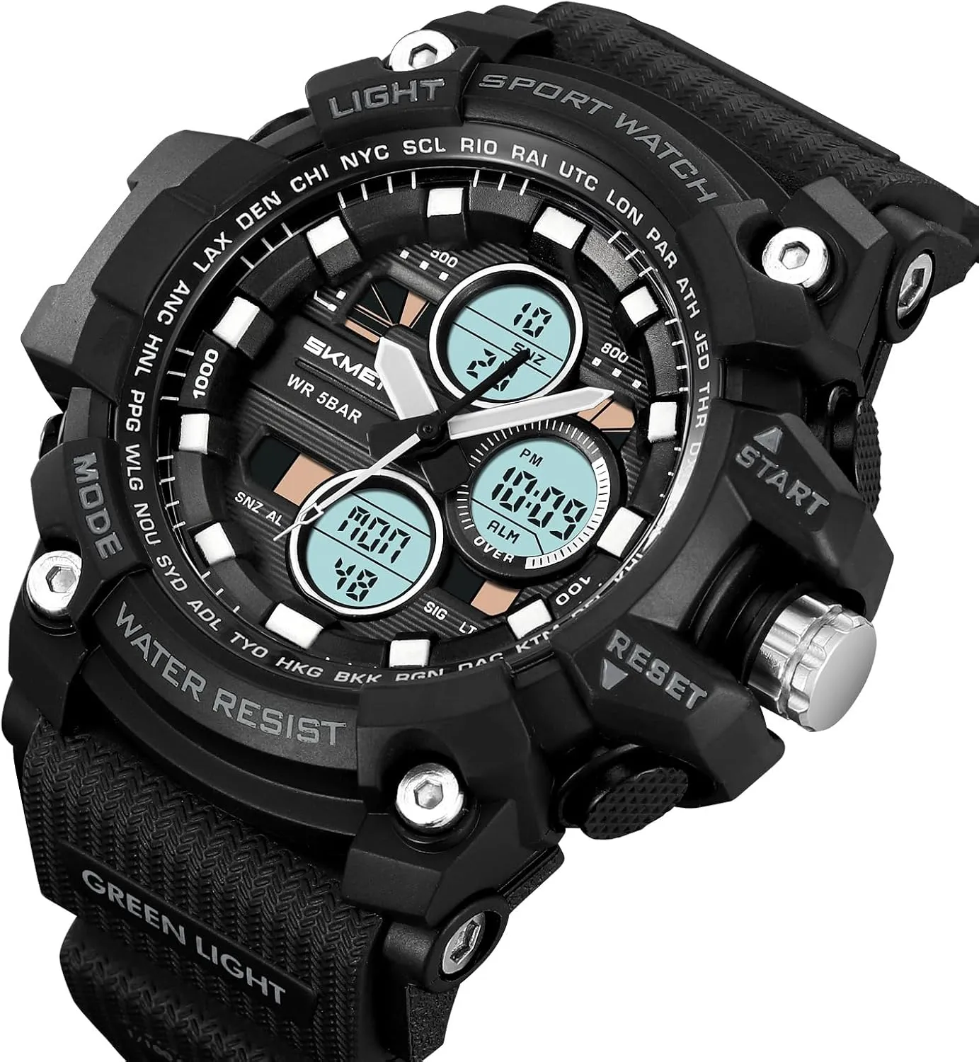 Military Men's Sports Analog Quartz Watch Dual Display Alarm Digital Watches with LED Backlight