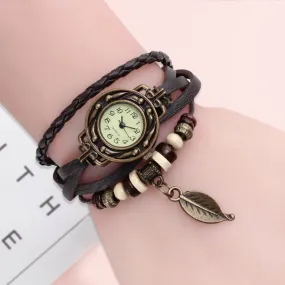 Multi-colored high-quality genuine leather vintage quartz watch