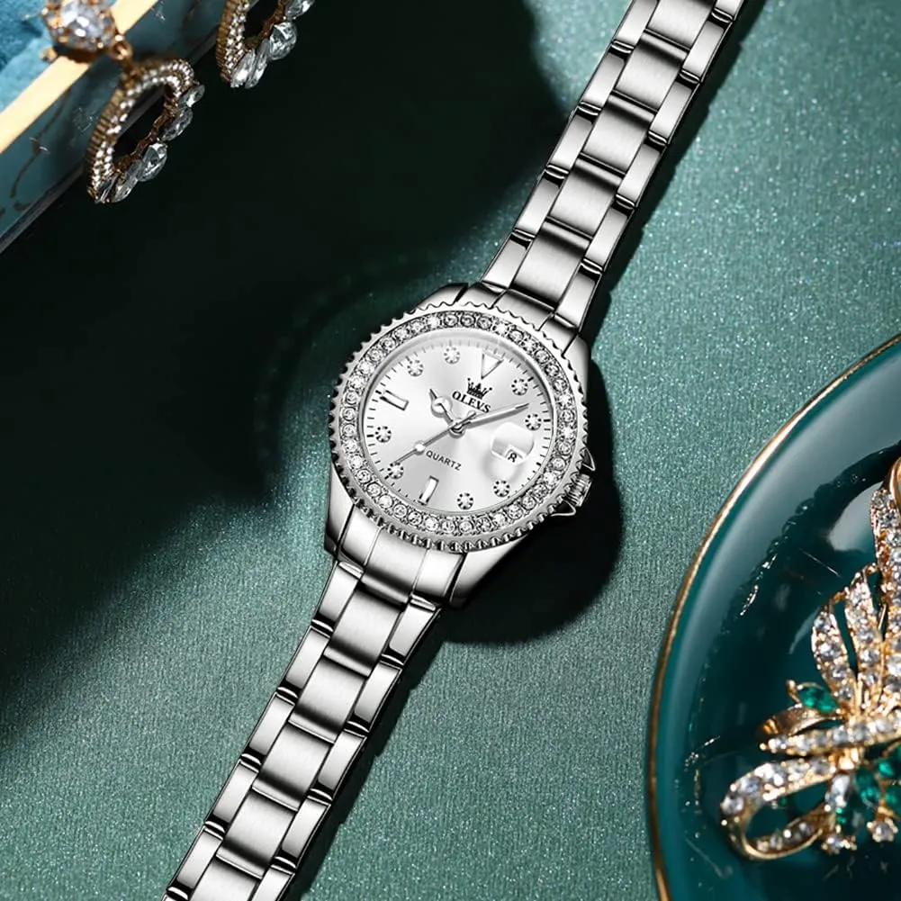 OLEVS Women's Casual Stainless Steel Watch, Small Wrist Simple Watch for Women, Elegant Diamond Roman Numerals Ladies Dress Watch