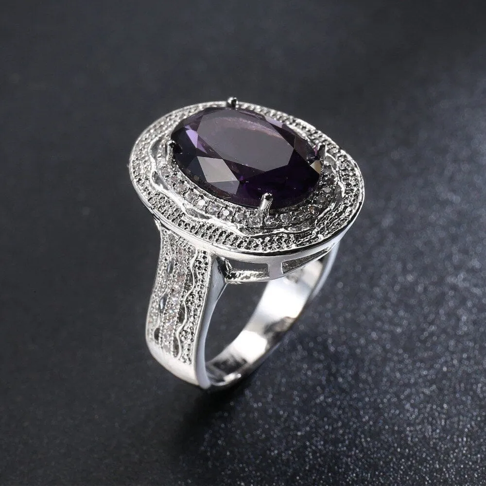 Promise Classic Big Purple Crystal CZ Stone Ring