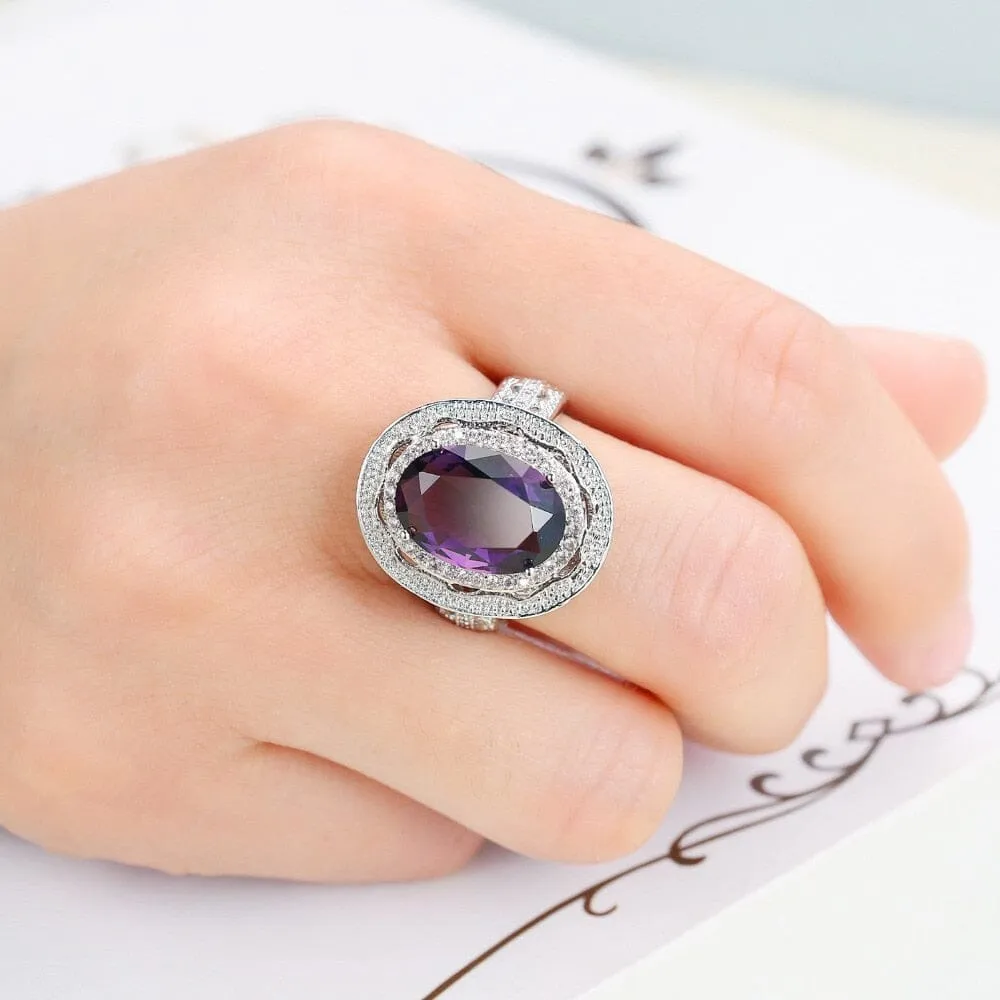 Promise Classic Big Purple Crystal CZ Stone Ring