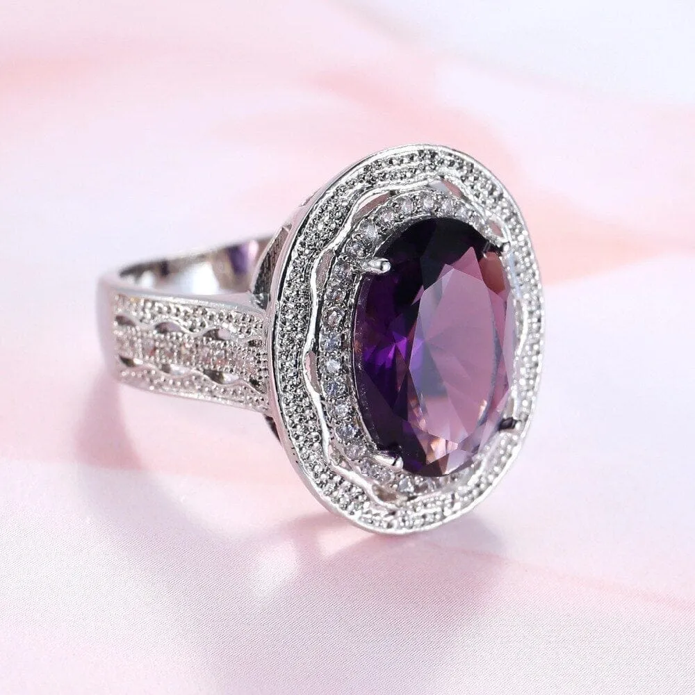 Promise Classic Big Purple Crystal CZ Stone Ring