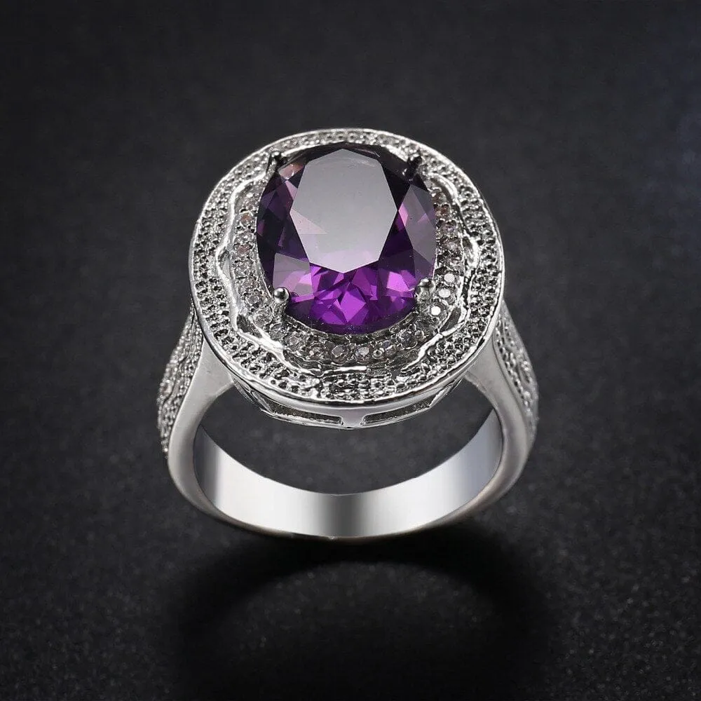 Promise Classic Big Purple Crystal CZ Stone Ring