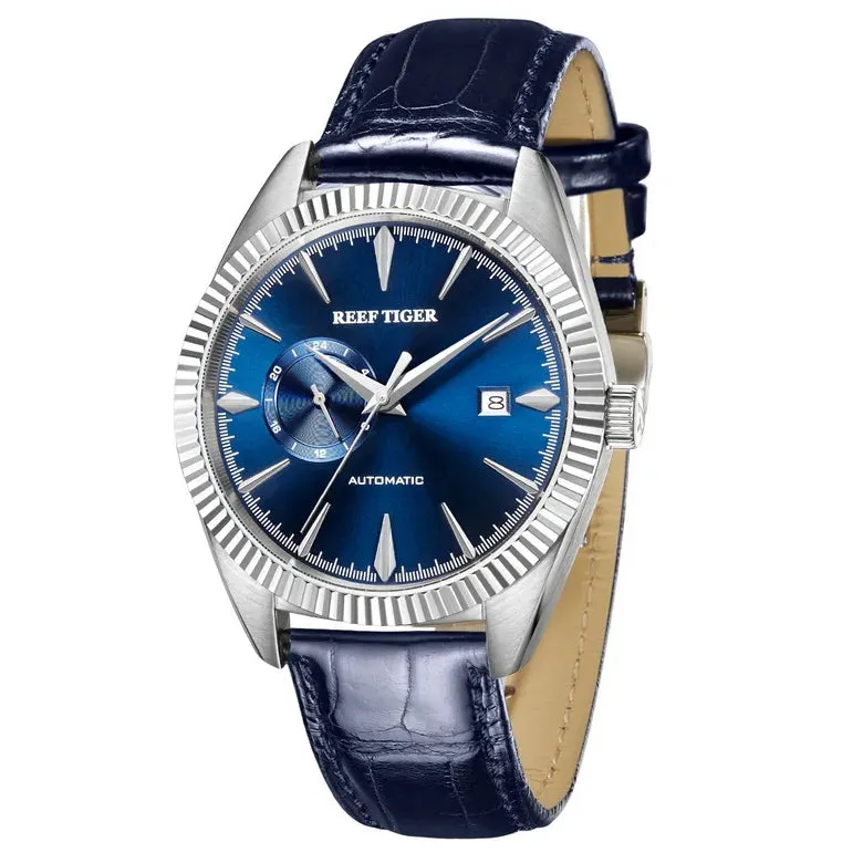 Reef Tiger Mens Automatic Watches, Luxury Men Watch Fashion Mechanical Wristwatch 50M Waterproof Sapphire Mirror Leather Strap