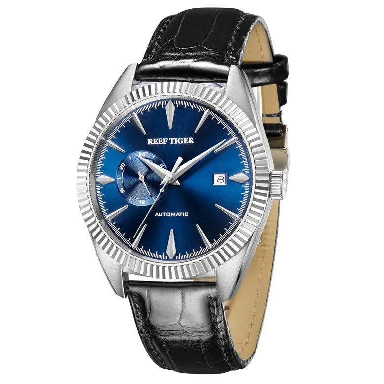 Reef Tiger Mens Automatic Watches, Luxury Men Watch Fashion Mechanical Wristwatch 50M Waterproof Sapphire Mirror Leather Strap