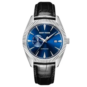 Reef Tiger Mens Automatic Watches, Luxury Men Watch Fashion Mechanical Wristwatch 50M Waterproof Sapphire Mirror Leather Strap