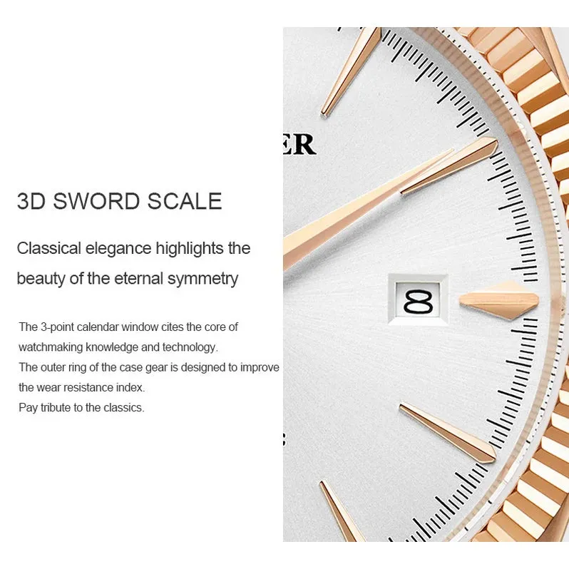 Reef Tiger Mens Automatic Watches, Luxury Men Watch Fashion Mechanical Wristwatch 50M Waterproof Sapphire Mirror Leather Strap