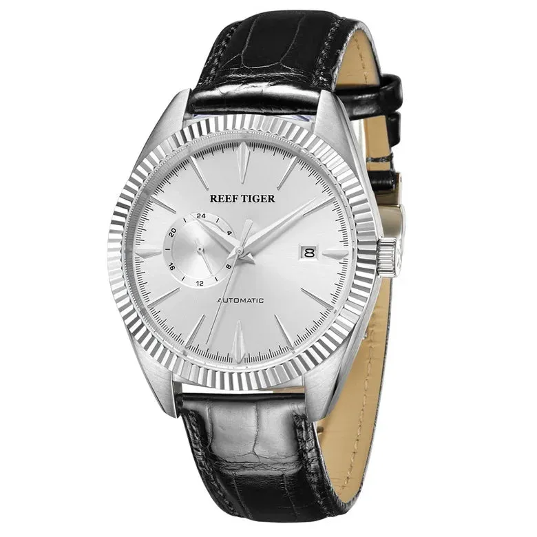 Reef Tiger Mens Automatic Watches, Luxury Men Watch Fashion Mechanical Wristwatch 50M Waterproof Sapphire Mirror Leather Strap