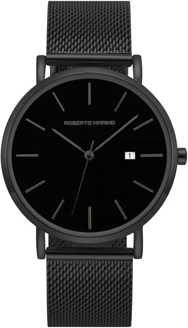 RM2524 Mens Luxury Wrist Watch  Black Stainless Steel Japanese Quartz, 3 ATM Water Resistant  Elegant Dress Watches for Men, Vintage Design, Ideal as a Reloj para Hombres
