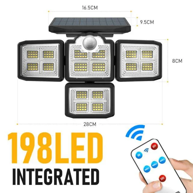 Solar LED Lights  4-Head Motion Sensor with 270 Wide-Angle Lighting & Remote Control